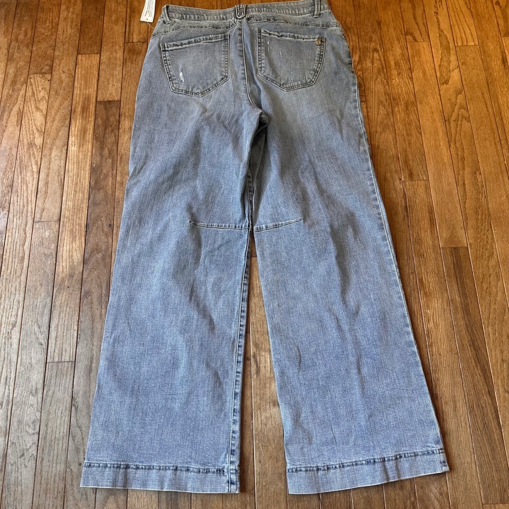 Democracy Ab Solution Skyrise Wide Leg Jeans Womens 12 High Rise Distressed Blue - Picture 6 of 7